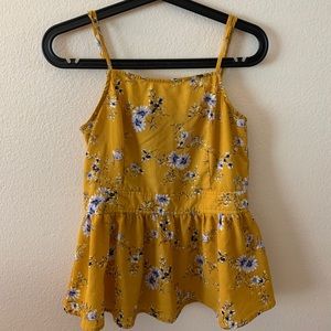 Mustard Yellow Peplum Shirt with Violet Flowers